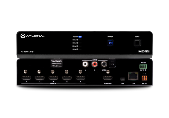 4K HDR HDMI-Umschalter mit 5 Eingängen, Audioauskopplung, Gerätesteuerung