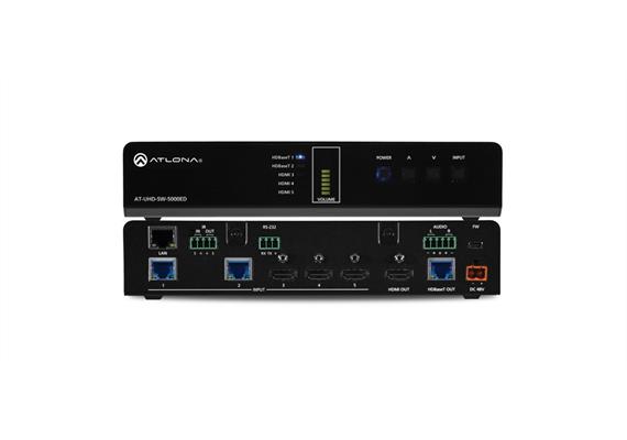 Atlona 5 x 1 (2× HDBaseT- und 3× HDMI)-Switcher mit gespiegeltem HDMI-/HDBaseT-Ausgang