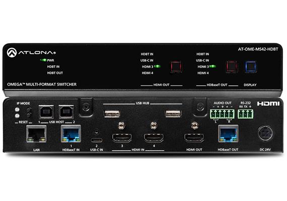 HDMI/USB-C/HDBaseT Matrixumschalter 4x2 (4K/HDR) mit HDMI/HDBaseT Ausgang