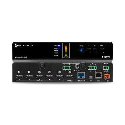 Commutateur matriciel HDMI 4K HDR 5×2 avec sortie HDMI et HDBaseT, extraction audio