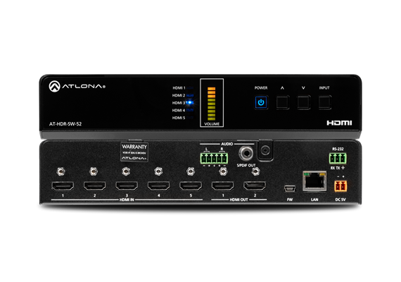 Commutateur matriciel HDMI 5×2 (4K/HDR), extraction audio, contrôle des appareils