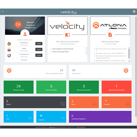 Velocity Gateway logiciel pour 20 salles