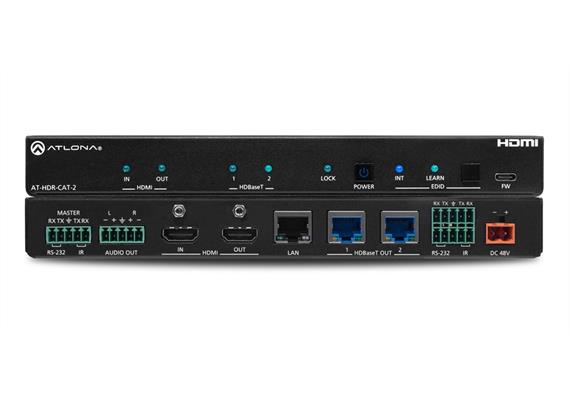 Amplificatore di distribuzione HDBaseT 4K HDR a 2 uscite, estrazione audio, controllo CEC