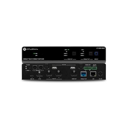 Commutatore a matrice HDMI/USB-C/Displayport (4K/HDR) 4×2 con uscita HDMI e HDBaseT