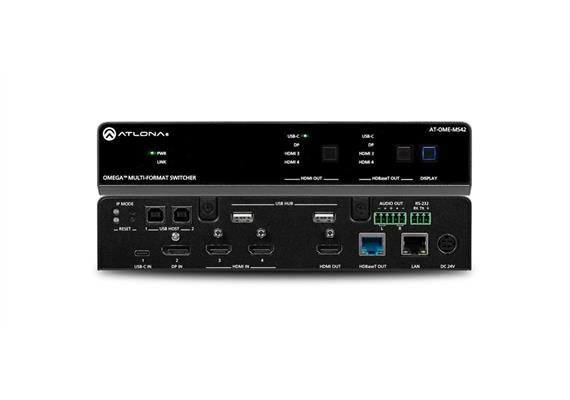 Commutatore a matrice HDMI/USB-C/Displayport (4K/HDR) 4×2 con uscita HDMI e HDBaseT